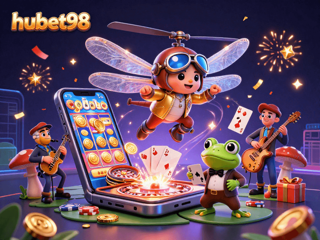 Experience exciting games at hubet98 with vibrant card dealing and joyful celebrations in a lively casino scene.
