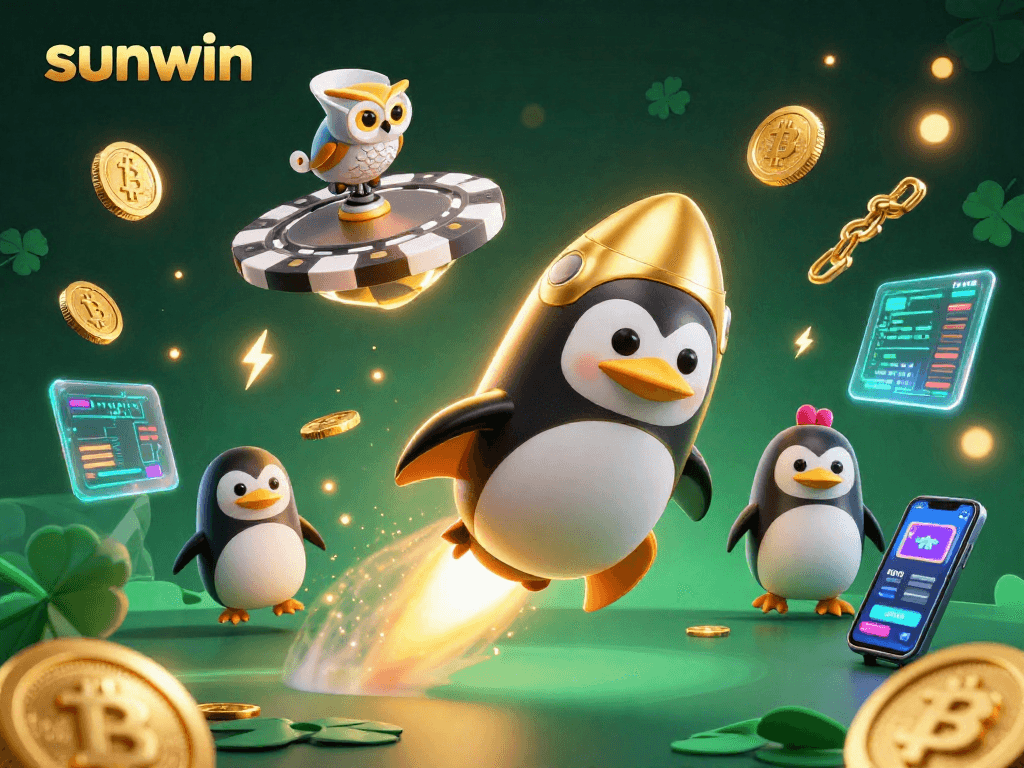 Engage with sunwin's vibrant casino adventure featuring a golden penguin and crypto elements