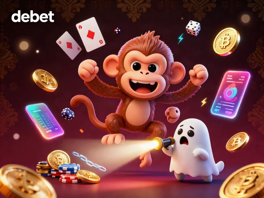 Experience thrilling gameplay with debet as a monkey juggles golden objects in a vibrant casino atmosphere.