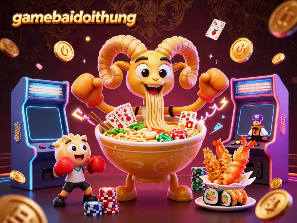 Experience the thrill of gamebaidoithuong with a vibrant casino-themed 3D illustration featuring dynamic characters and gaming elements.