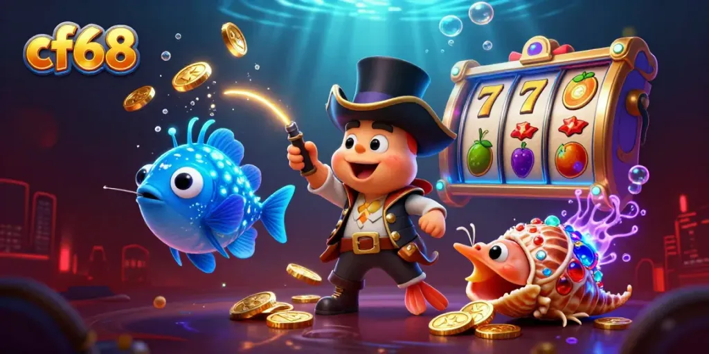 Engage with golden coins in a vibrant cf68 online casino scene with anglerfish, shrimp, and sea snail.