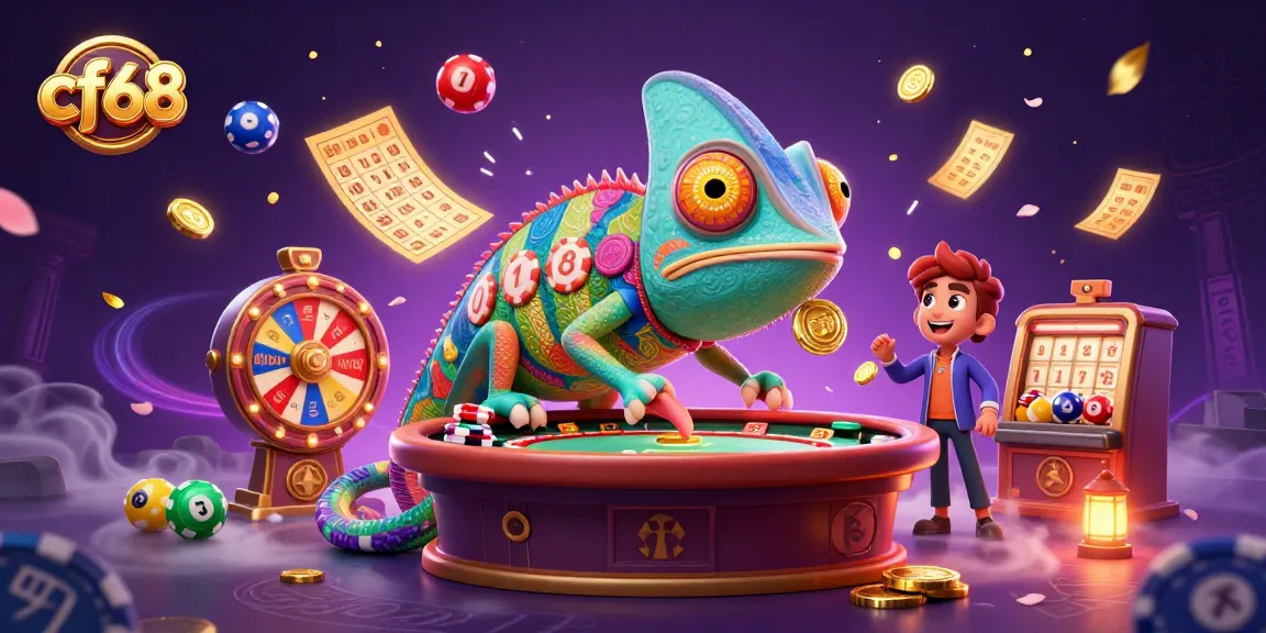 Experience thrilling cf68 gaming action with a chameleon casino owner amidst dynamic lottery elements.