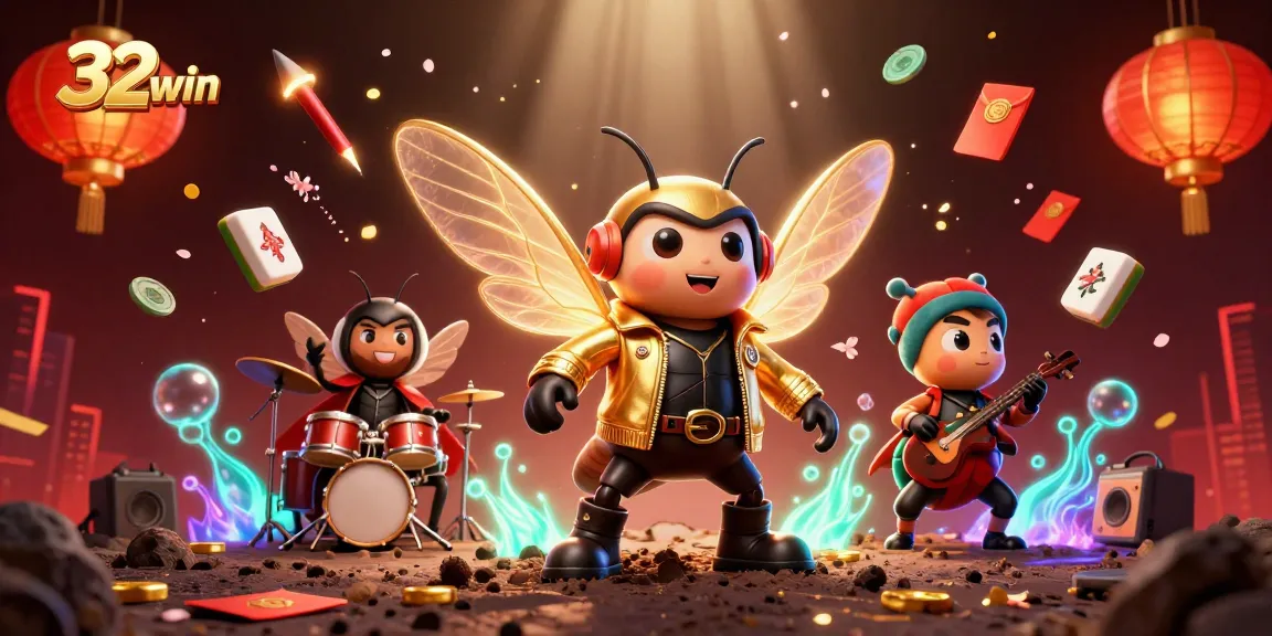Experience the excitement of 32win with vibrant characters and casino elements in a magical setting.