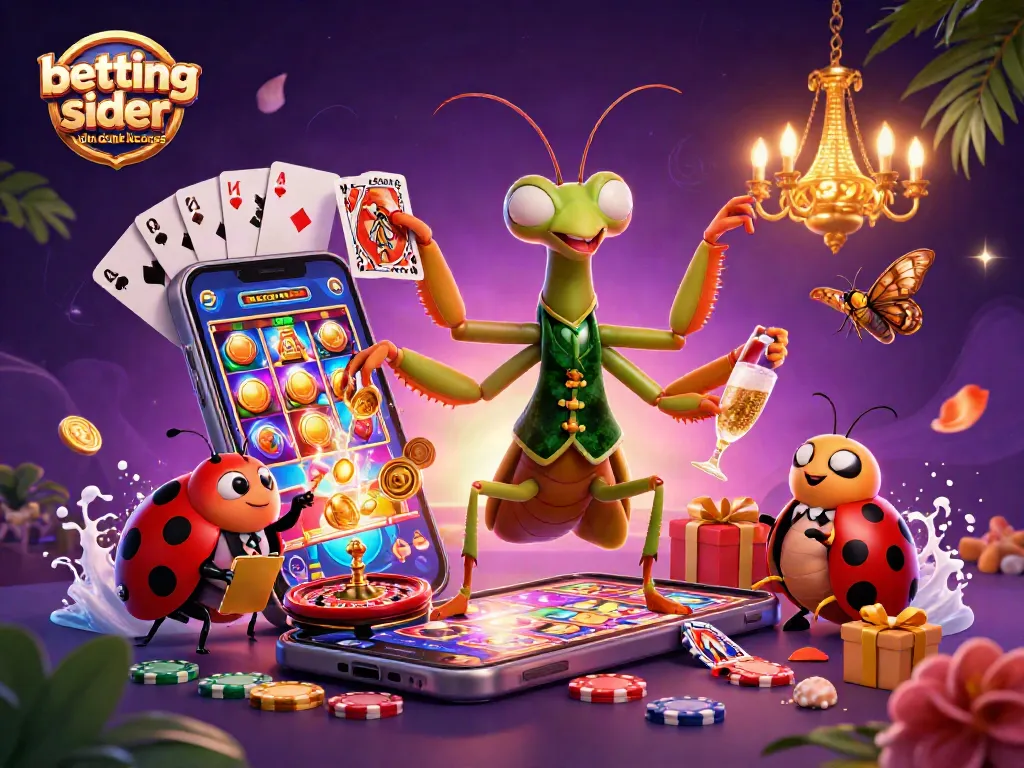 Engage in betting sider uden dansk licens with our playful 3D illustration showcasing a mantis dealer and casino elements.