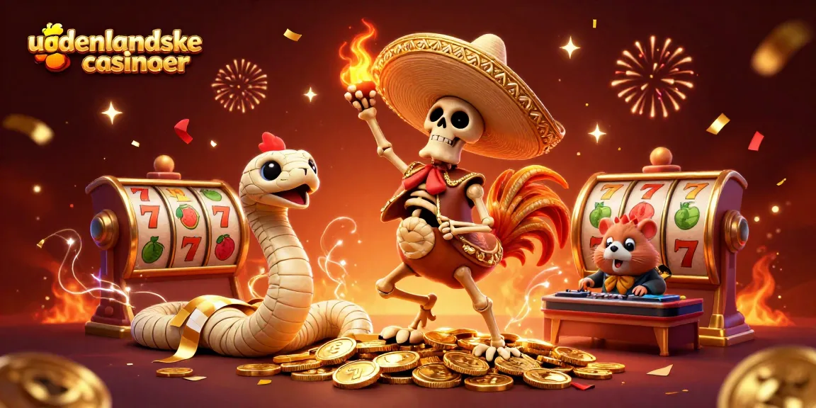 Win big at udenlandske casinoer with exciting 3D characters celebrating amidst golden coins and vibrant game elements.