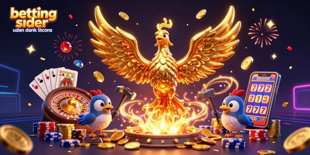 Engage in thrilling action with betting sider uden dansk licens, featuring a majestic phoenix and casino elements.