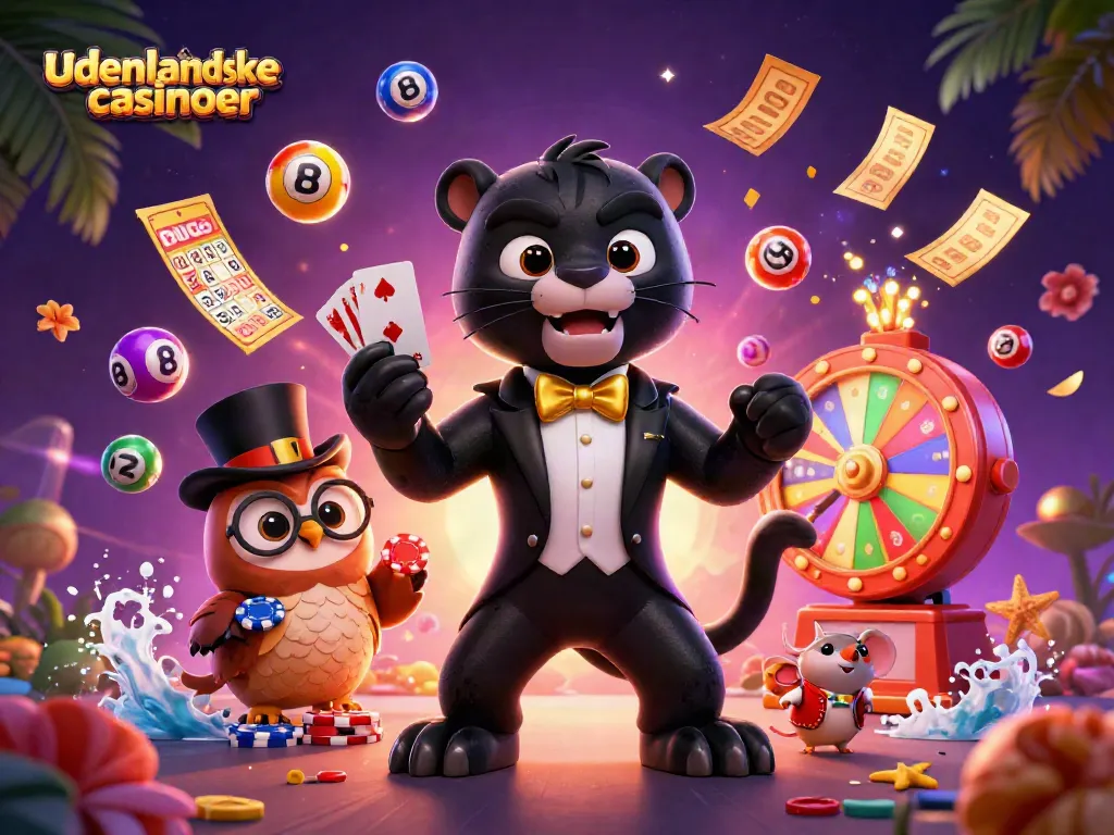Experience the thrill of udenlandske casinoer with stylish characters enjoying vibrant gaming elements.