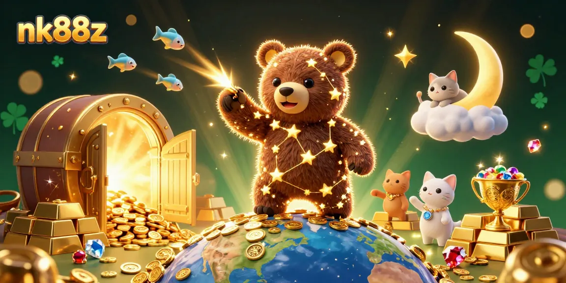 Win big with nk88z in an engaging, vibrant casino-themed scene full of treasures.