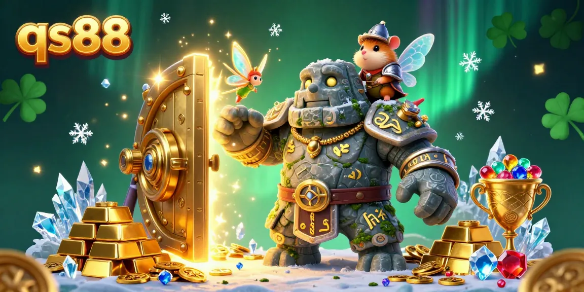 Experience the enchanting qs88 casino world with a golem guardian and magical elements.