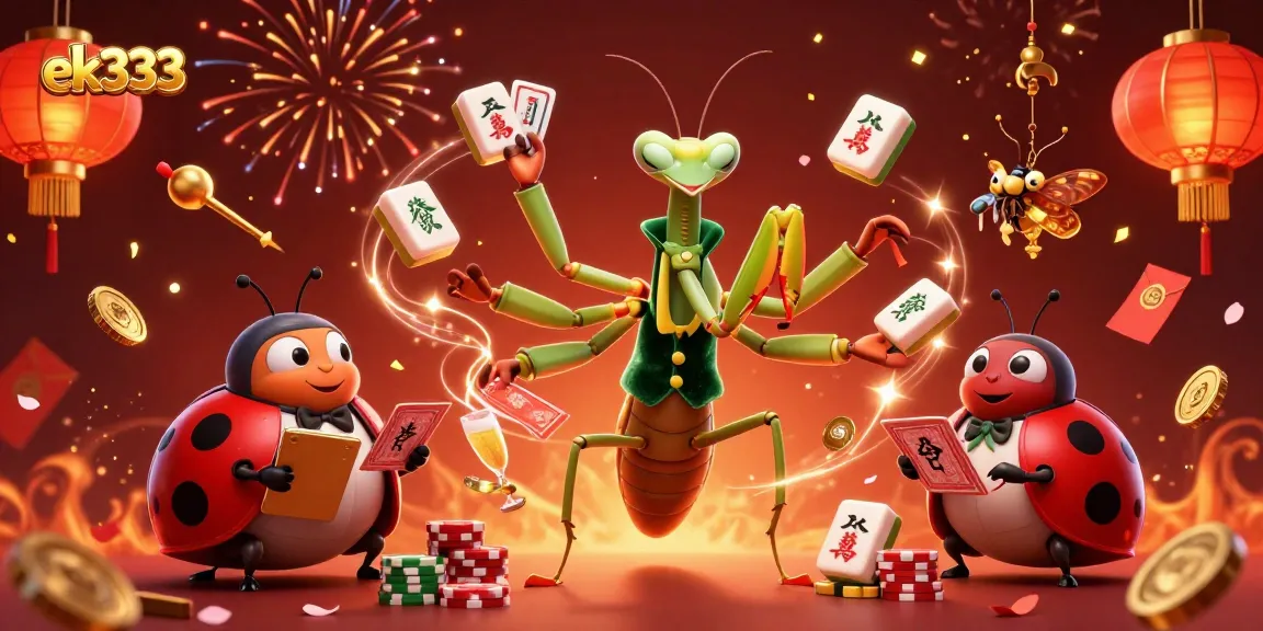 Engage in exciting games at ek333 with a colorful casino illustration featuring card games and festive elements.