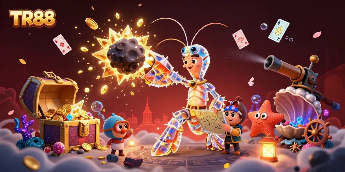 Spin the reels with TR88 as the galactic samurai shrimp navigates through a vibrant casino universe.